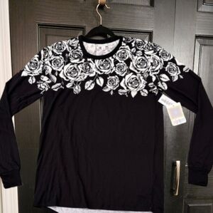 Lularoe Hudson Black Floral Roses Long Sleeve Large Tee Shirt New Unicorn Nwt L